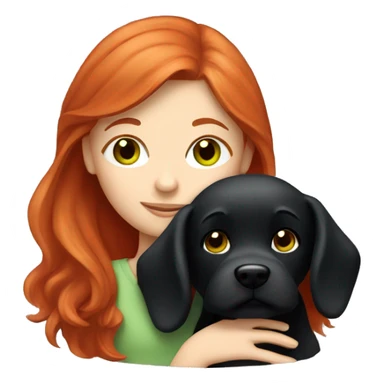 red-haired girl with green eyes, sleep with a maltese black dog sticker