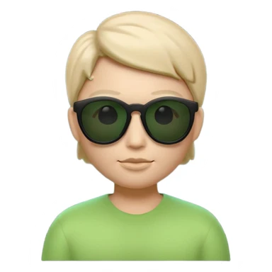 Clean 3D memoji emoji, smooth Apple emoji style, black sunglasses, calm expression, Matrix movie aesthetic, faint green code glow, minimalist, dark cinematic background, high resolution. sticker