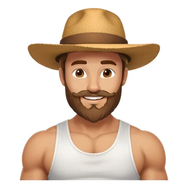 Muscular man with mid-long hair wearing a hat, big beard, smiling, white tank top sticker