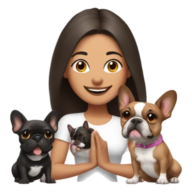 latin woman with long dark brown hair expressing joy dressed in a yoga outfit alongside two french bulldogs sticker