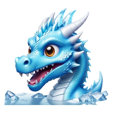 Cinematic Comical Beautiful Ice Dragon Portrait Emoji, Head tilted dramatically with an exaggeratedly amused expression, featuring a striking, glossy icy body with bold, crystalline textures and wide, expressive eyes that shimmer with playful frost, rendered with vibrant, lifelike detail and dynamic, natural shadows, high shine, dramatic yet whimsical, styled with an air of cheeky arctic mischief, soft glowing outline, capturing the essence of a spirited and over‐the‐top ice marvel that looks ready to burst into a flurry of frosty fun! sticker