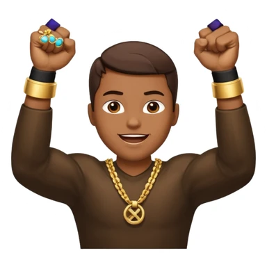 2 fists in the air one below on top like i got like hella money meme sticker