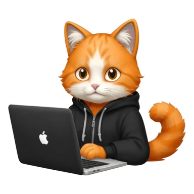 orange cat with laptop and black hoodie sticker
