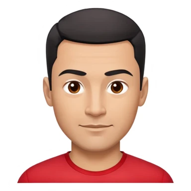 Robust athletic man in his 40s with light brown skin tone, very short black hair with modern fade haircut, strong square face with pronounced cheekbones, thick eyebrows, wide nose, medium lips with friendly smile, wearing red fitted athletic shirt sticker