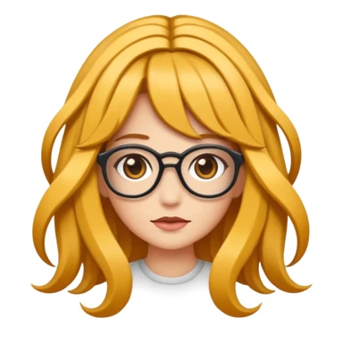 Uma garota de cabelos encaracolados compridos e mechas bem loiras, com pele morena  e óculos sticker