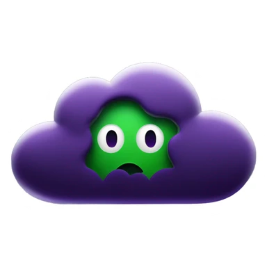 CISO that is worried about cyberattacks in purple/green branding.  A dark, ominous cloud looms over a building symbolizing Koos's organization. Digital numbers and codes float around the cloud, representing the threat of cyberattacks. sticker