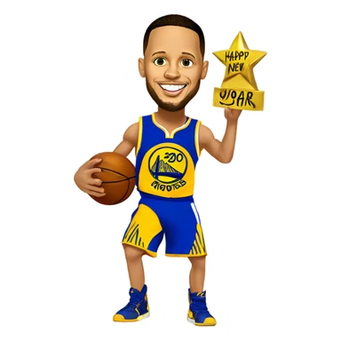 Steph curry holding a sign that says “happy new year” sticker