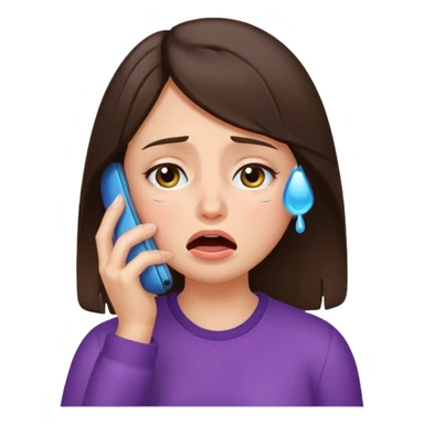 generate a brunette girl crying while taljking on a mobile phone sticker