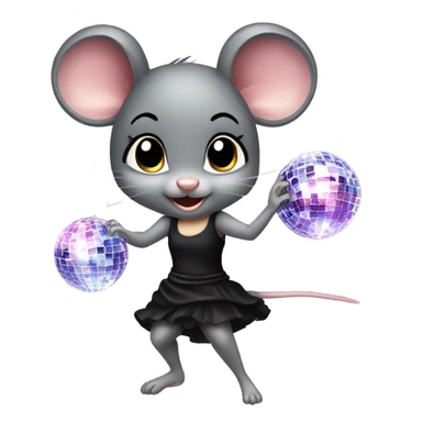 A cute girl mouse wearing a short black dress dancing under a disco ball sticker
