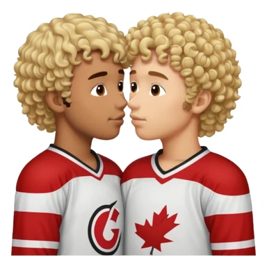 Straight Dark hair boy hockey player kissing curly hair blonde hockey player boy sticker