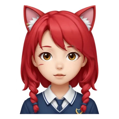 cute anime girl with cat ears, red blowing hair sticker