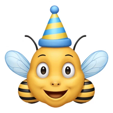 
Bees with blue Birthday Hat, Happy bee with striped party hat sticker