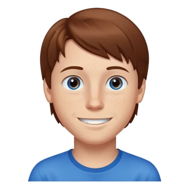 Boy standing with brown straight hair blue eyes and freckles sticker