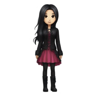 Pink and black gothic clothes, light Brown skin girl, full body, long hair, red and black hair sticker