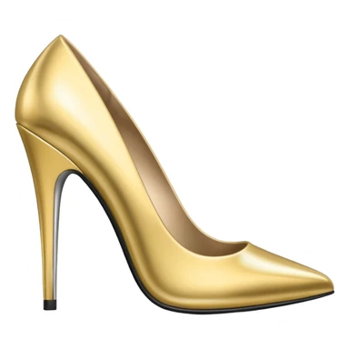 A pair of high heel shoes emoji made of polished silver chrome, elegant sharp silhouette, smooth metallic surface, glossy reflections, luxury sexy vibe, minimalistic iOS emoji style, centered, clean white background sticker