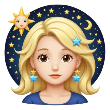 An Emoji of girl, who can be described by three words: sun, moo, star sticker