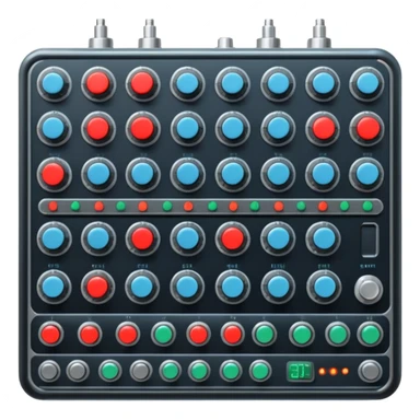A huge sci-fi control board with buttons, sliders, meters, knobs. sticker