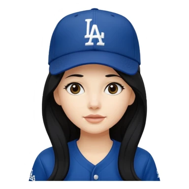 Can you make an emoji of a girl with fair skin with black long hair wearing an LA dodger hat. Only include her head not body  sticker