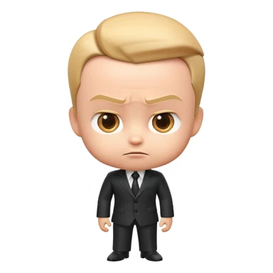 "Create a 3D emoji of Big Boss Baby with his sharp suit, slicked-back hair, and a confident, serious expression. Make it vibrant and playful, capturing his business-savvy attitude in a fun, exaggerated way!" sticker