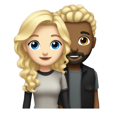 Blonde wavy hair girl with blue eyes and black undercut man with beard in love sticker
