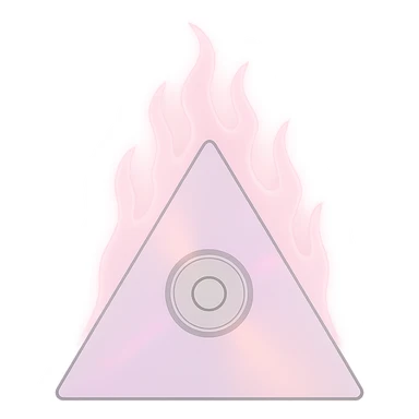 A minimalist CD disc with subtle pink flames, glowing effect, variation 2, shape: triangle sticker
