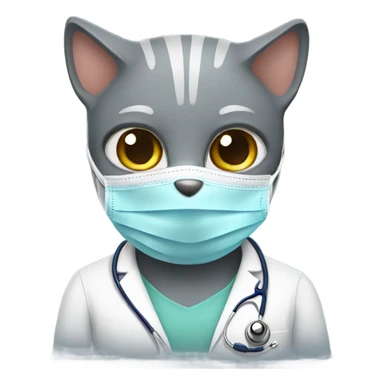 Grey cat wearing doctors mask sticker