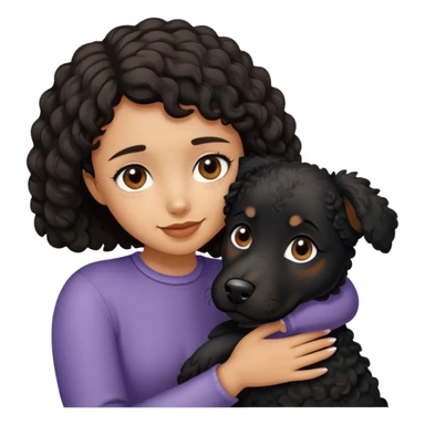 Short-haired girl hugging black curly dog sticker