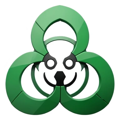 Minimalist emoji-style sticker of a fractured biohazard symbol with a small eye in the center. Stylized, geometric, no text.
 sticker