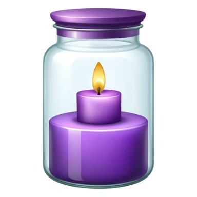 Purple candle in a glass jar with a glass cover sticker