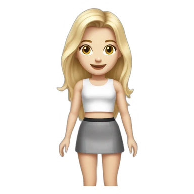 realistic caucasian long blonde hair dark brown eyes woman white crop top gray mini skirt black high heels full body sticker
