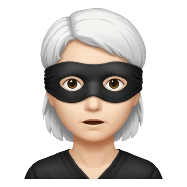 A person with white hair which is standing upward and blindfolded and also make it so it’s impossible to see through the blindfold sticker