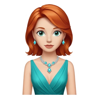 Beautiful red haired woman with turquoise evening dress and diamonds sticker