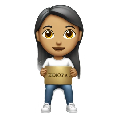 Mulher branca e loira, gordinha, sentada na cadeira com uma placa escrito gerência  sticker