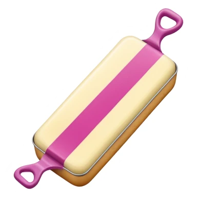 Un primer plano fotorrealista de una barra de mantequilla corporal sólida con un grabado botánico sutil. El color de la barra es rosa suave. Colores: rosa, crema y magenta. Iluminación de estudio. Estilo: producto sólido, limpio. sticker