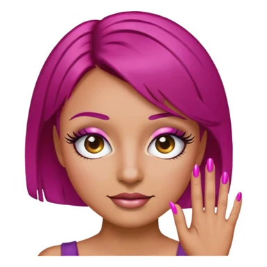 Emoji face with lashes and brown nails short magenta hair tanned sticker