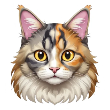 Maine coon black silver tortie et blanc avec une grosse tache noir sur un côté de la tête qui vient comme pour faire une moustache avec des couleurs assez vives  sticker