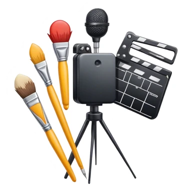 Movie film, paintbrushes, microphones sticker