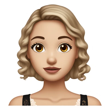 fair-skinned girl with black, slim shaped eyes and long lashes. long, dark brown hair In a wavy/blowout style. wearing a delicate white lace tank top and a dainty gold necklace, plump light pink lips. sticker