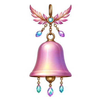 PInk iridescent Bell with chained hanging crystals and feathers sticker