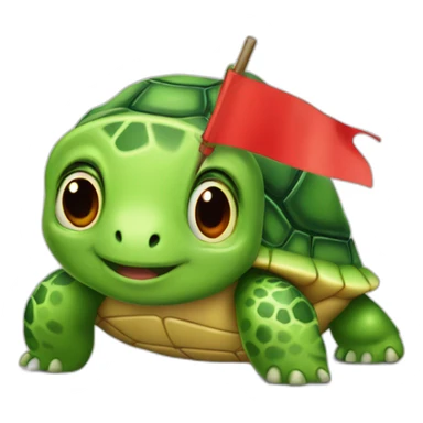 A cute green little turtle with a red warning flag sticker