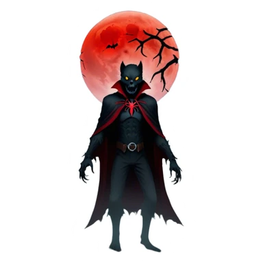 Icon for Horror Movies: A chilling collage with a monstrous werewolf or vampire, dark silhouettes, eerie graveyards, and creepy elements like spiders and tombstones. Ghostly fog surrounds, with a blood-red moon in the sky. The atmosphere is unsettling, eerie, and haunting. Transparent background. sticker