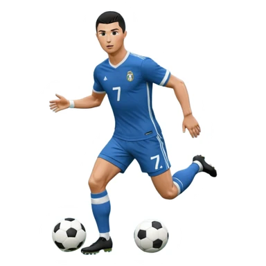 Ronaldo dribbling with a touch into a football While wearing a 2018 Retro blue kit  sticker