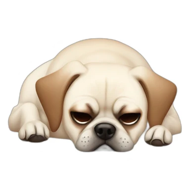 White Puggle with brown ears sleeping on bed sticker
