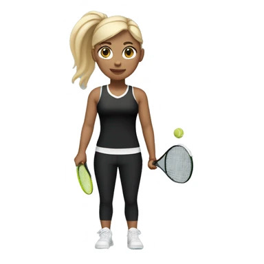 full length blonde girl with straight hair while playing tennis in black top and black leggings, I need a racket and balls  sticker
