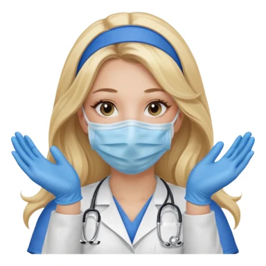 enfermera rubia con pelo largo, con mascarilla y guantes azules que aperezcan las dos manos, como las primeras imagenes que enviaste sticker