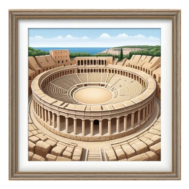 Cinematic Realistic Pula Arena Landmark Emoji, showcasing the ancient Roman amphitheater rendered with detailed weathered stone textures and dramatic lighting. sticker