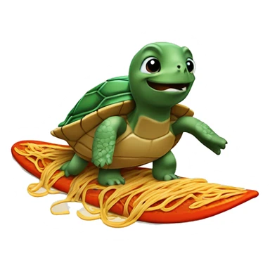 turtle riding a dorito as a surfboard on a wave of spaghetti  sticker
