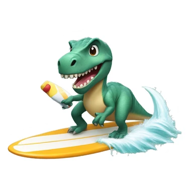 dinosaur riding a surfing board drinking boba sticker