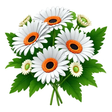 bouquet Gerbera Daisy White, luxuriant, leaf, bud sticker