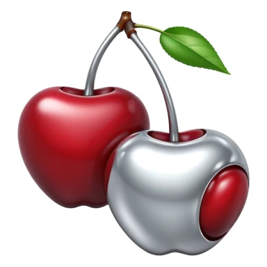 A pair of cherries emoji made of liquid silver chrome, smooth rounded shapes, glossy metallic surface, subtle sensual vibe, luxury sexy aesthetic, iOS emoji style, centered, clean white background sticker